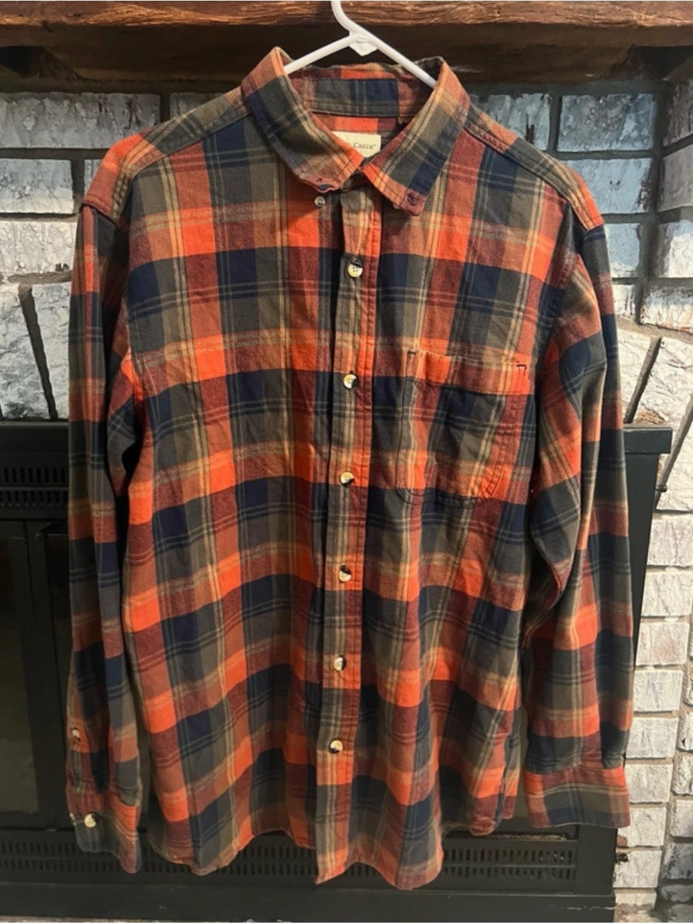 Men's Casual Plaid Button-Down Shirt - Orange & Navy